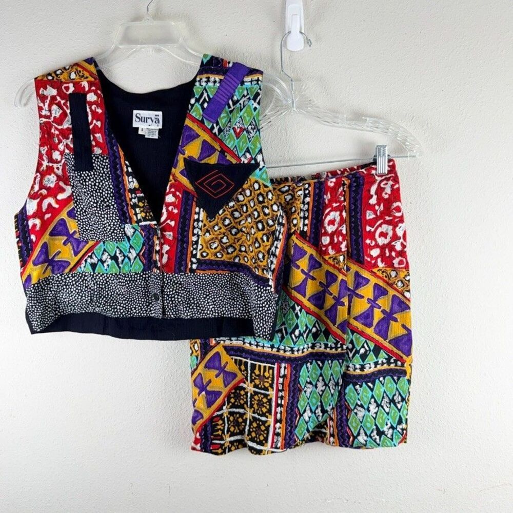 Surya Retro Small Skirt Set Outfit 90s Whimsical Y2K Artsy Boho Hippie Patchwork